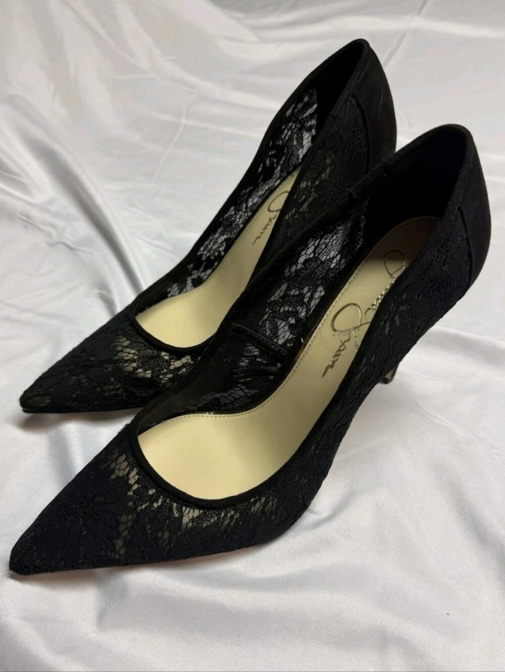 Jessica Simpson Black Lace Stiletto Pump Pointed Toe Women's Slip On Size 11 M